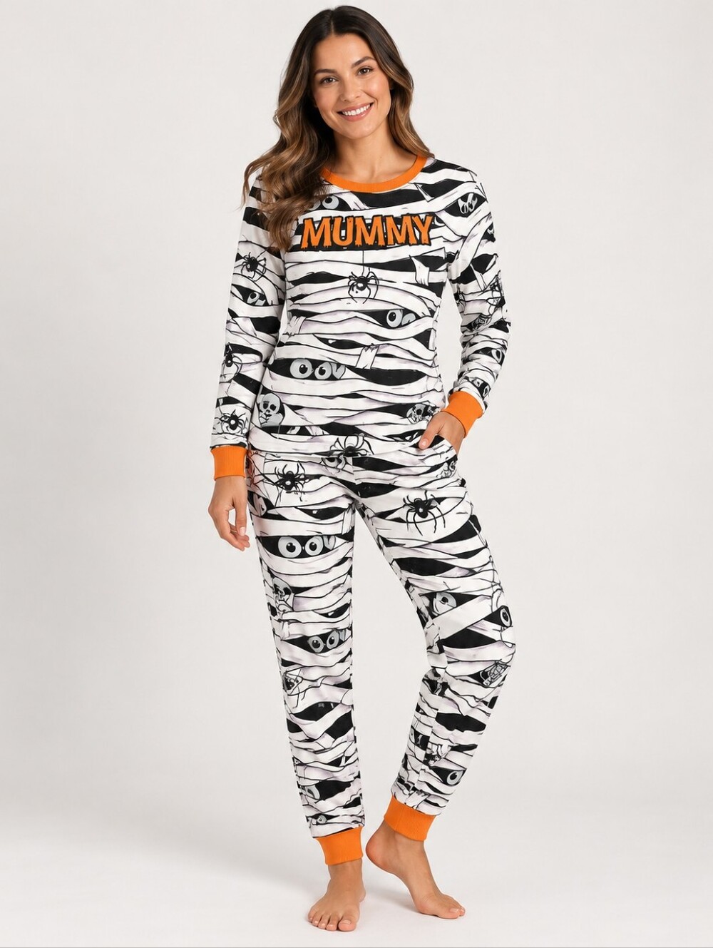 Halloween Glow In The Dark 2 Piece PJs Women - White- Medium NWT